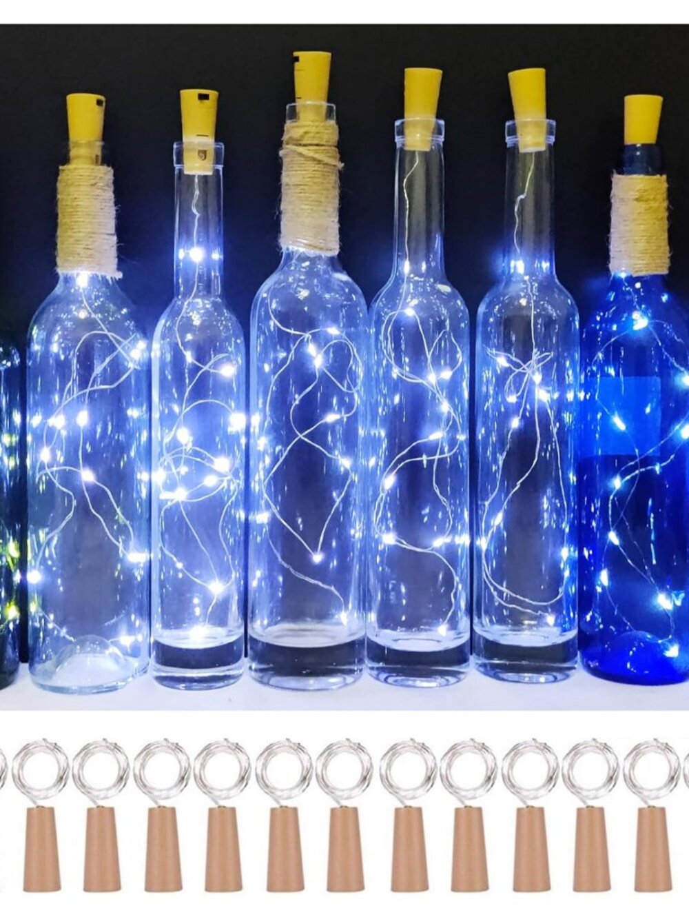 Wine Bottle Lights with Cork 15Pack 10 LED 40 Inches Battery Operated Silver Wir